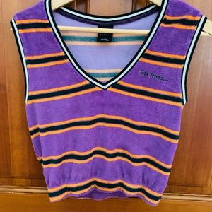Urban Outfitters Jets Frans Size M, Velour Sleeveless Purple Striped V Neck Top